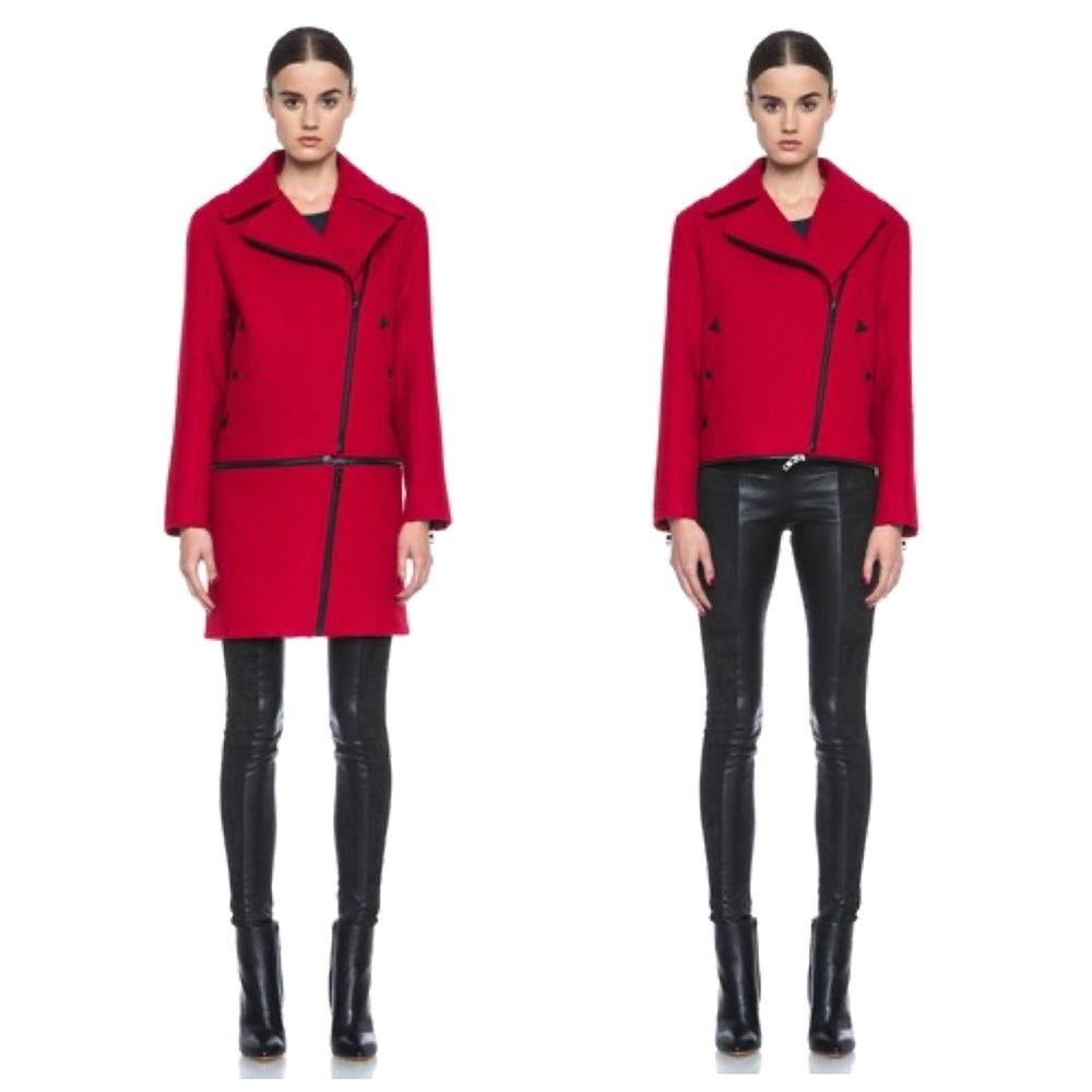 rag & bone Red Wool Asymmetric Zip Coat